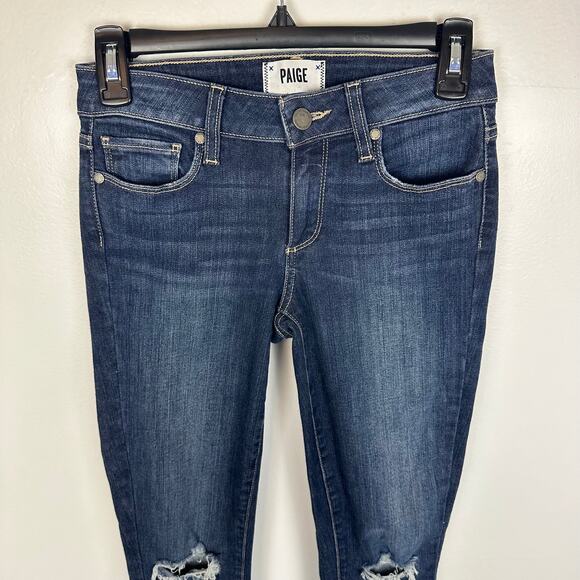 Paige Womens Verdugo Ankle Skinny Low Rise Distressed Dark Wash Blue Jeans 25 - Picture 3 of 9